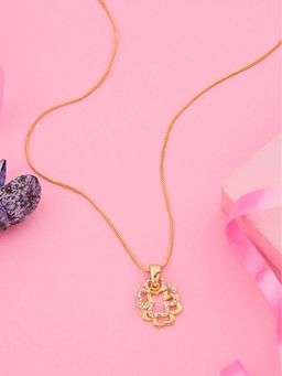 Estele - Gold Plated Flower Designer Pendant with Crystals for Women